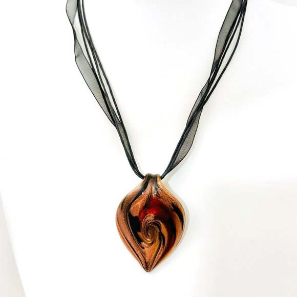 Art Glass Pendant on Ribbon Cord - Picture 2 of 6